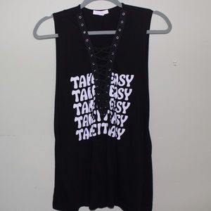 American Eagle Don’t Ask Why Lace Up Muscle Tee